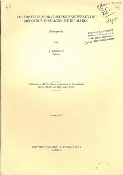 Coléoptères Scarabaeidea nouveaux ou méconnus d'Espagne et du Maroc.. Baraud, Jacques