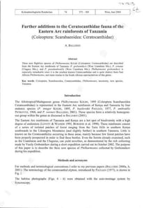 Further additions to the Ceratocanthidae fauna of the eastern Arc forests of Tanzania (Coleoptera : Scarabaeoidea : Ceratocanthidae).