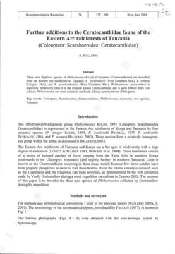 Further additions to the Ceratocanthidae fauna of the eastern Arc forests of Tanzania (Coleoptera : Scarabaeoidea : Ceratocanthidae).. Ballerio, ...