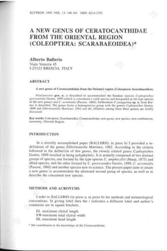 A new genus of Ceratocanthidae from the oriental region (Coleoptera : Scarabaeoidea).. Ballerio, Alberto