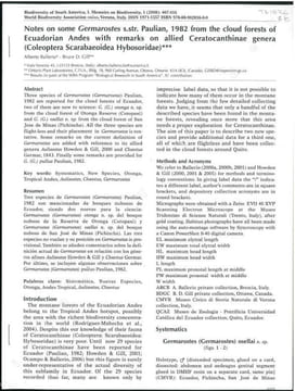 Notes on some Germarostes s.str. Paulian, 1982 from the cloud forests of Ecuadorian Andes with remarks on allied Ceratocanthinae genera (Coleoptera ...