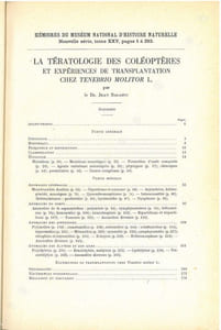 La tératologie des coléoptères et expériences de transplantation sur Tenebrio molitor L..