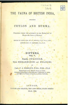 The fauna of British India, including Ceylon and Burma. Diptera. Vol. V. Family Culicidae. Tribe Megarhinini and Culicini.. Barraud, P.J.