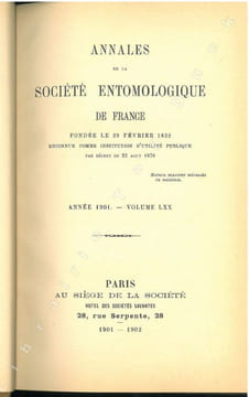 Annales de la Société Entomologique de France, vol. LXX.. Annales de la Société Entomologique de France