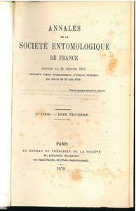 Annales de la Société Entomologique de France + bulletin + bulletin bibliographique. 5° série. Tome 9°.