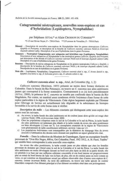 Catagrammini néotropicaux, nouvelles sous-espèces et cas d'hybridation (Lepidoptera, Nymphalidae).. Attal, S. & A. Crosson du Cormier