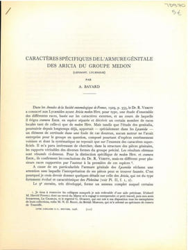 Caractères spécifiques de l'armure génitale des Aricia du groupe medon (Lepidopt. Lycaenidae).. Bayard, André