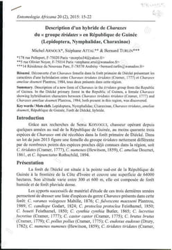 Description d'un hybride de Charaxes du "groupe tiridates" en République de Guinée (Lepidoptera, Nymphalidae, Charaxinae).. Arnoux, M. et al.