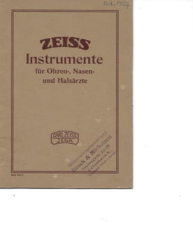 Zeiss Instrumente für Ohren-, Nasen- und Halsärzte. Carl Zeiss. Jena. . Zeiss, Carl