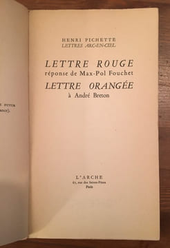Lettre rouge. Lettre orangée.. FOUCHET, Max-Pol, BRETON, André.