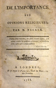 De l'importance des opinions religieuses.. NECKER (Jacques)