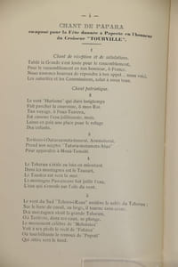 Himene des districts de Tahiti composés à l’occasion de la visite du croiseur français « Tourville » (Traduction de M. A. Drollet).