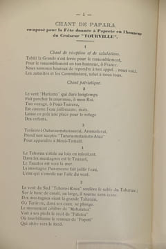 Himene des districts de Tahiti composés à l’occasion de la visite du croiseur français « Tourville » (Traduction de M. A. Drollet).. undefined