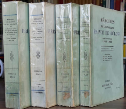 MÉMOIRES DU CHANCELIER PRINCE DE BÜLOW. Traduction de Henri Bloch.. BÜLOW (Prince de)