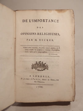 De l'Importance des opinions religieuses, par M. Necker.. NECKER