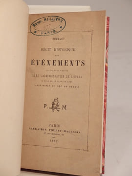 Récit historique des événements qui se sont passés dans l'administration de l'Opéra la nuit du 13 février 1820 (assassinat du Duc de Berry).. ROULLET
