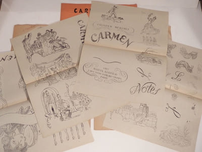 Clichés d'imprimerie sur papier des illustrations du Carmen de Proper Mérimée illustré et gravé par André Collot