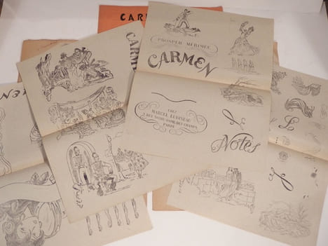 Clichés d'imprimerie sur papier des illustrations du Carmen de Proper Mérimée illustré et gravé par André Collot. MERIMEE (Prosper), COLLOT (André)