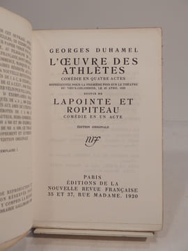 L'oeuvre des athlètes. Comédie en quatre actes représentée pour la première fois sur le Théâtre du Vieux-Colombier, le 10 avril 1920, suivie de ...
