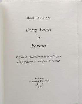Douze lettres à Fautrier. PAULHAN (Jean), Fautrier (Jean)