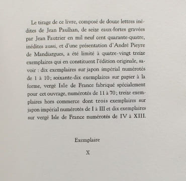 Douze lettres à Fautrier. PAULHAN (Jean), Fautrier (Jean)