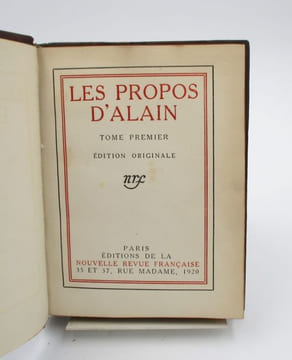 Les Propos d'Alain. Tome premier et tome second. ALAIN (Émile-Auguste Chartier)