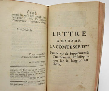 Amusement philosophique sur le langage des bestes.Lettre à Madame la comtesse D*** pour servir de supplément à l'Amusement philosophique sur le langage des bestes