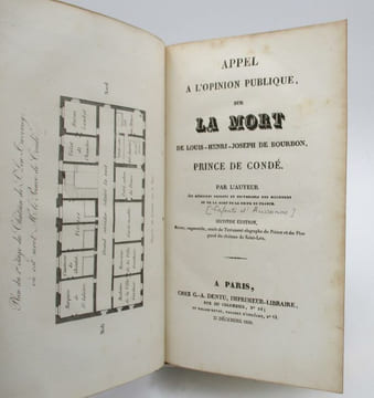 Ensemble de 17 ouvrages et brochures relatifs à la mort du Prince de Condé. [MORT DU PRINCE DE CONDÉ]