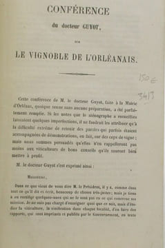 Conférence du docteur Guyot sur le vignoble de l'Orléanais. GUYOT (Jules, Dr)