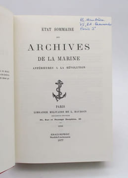 État sommaire des Archives de la Marine antérieures à la Révolution. undefined