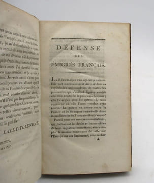 Défense des émigrés français, adressée au peuple français. LALLY-TOLENDAL (Trophime-Gérard de)