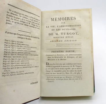Oeuvres de Mr. Turgot, ministre d'état, précédées et accompagnées de mémoires et de notes sur sa vie, son administration et ses ouvrages. TURGOT (Anne ...
