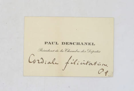 Carte autographe signée de ses initiales. DESCHANEL (Paul)