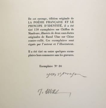 La Poésie française et le Principe d'identité. BONNEFOY (Yves); UBAC (Raoul)