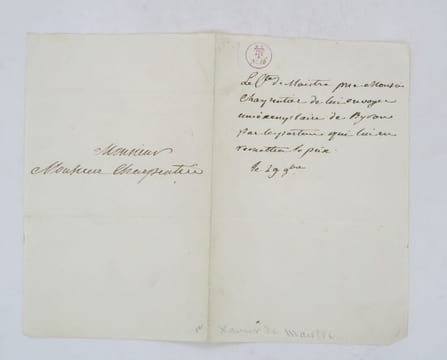 Lettre autographe. MAISTRE (Xavier de)