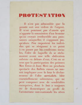 Protestation : tract. ARAGON (Louis); BRETON (André)