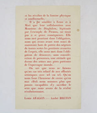 Protestation : tract. ARAGON (Louis); BRETON (André)