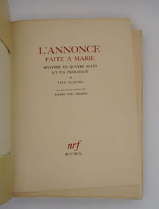 L'annonce faite à Marie. Mystère en quatre actes et un prologue de Paul Claudel, avec des gravures au burin de Pierre-Yves Trémois.