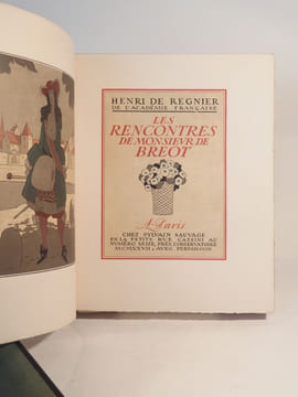 Les rencontres de Mr. de Bréot, par Henri de Régnier. Avec des ornements et des figures en couleurs de Sylvain Sauvage.. REGNIER (Henri de), SAUVAGE ...