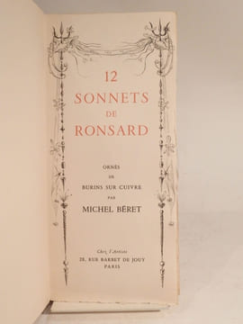 12 sonnets de Ronsard, ornés de burins sur cuivre par Michel Béret.. RONSARD, BERET (Michel)