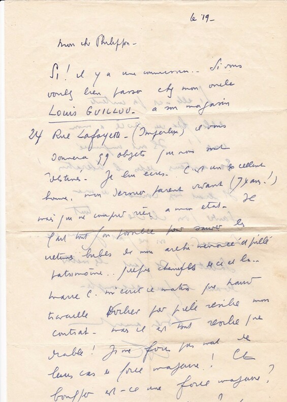 Lettre autographe signée à Henri Philippon [ son dernier parent , son oncle Louis Guillou]. Louis Ferdinand CÉLINE