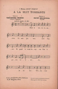 Partition de la chanson : A la nuit tombante