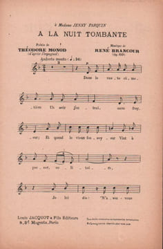 Partition de la chanson : A la nuit tombante        .  - Brancour René - Monod Théodore