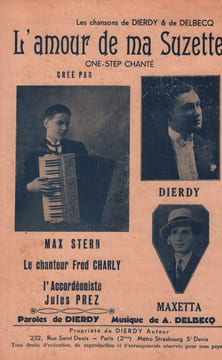 Partition de la chanson : Amour de ma Suzette (L') . Dierdy,Maxetta,Stern Max,Charly Fred,Prez Jules - Delbecq Alfred - Dierdy