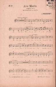 Partition de la chanson : Avé Maria Composé sur la méditation de Thaïs