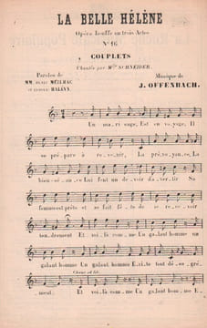 Partition de la chanson : Belle Hélène (La) Couplets " Un galant homme " Belle Hélène (La) . Schneider Mlle - Offenbach Jacques - Halévy ...
