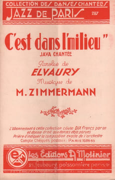 Partition de la chanson : C'est dans l'milieu . - Zimmermann - Elvaury