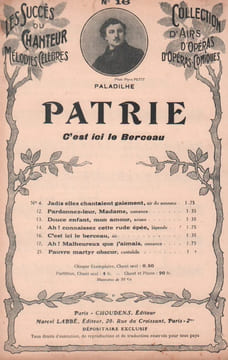 Partition de la chanson : C'est ici le berceau Patrie . - Paladilhe E. - Gallet Louis,Sardou Victorien