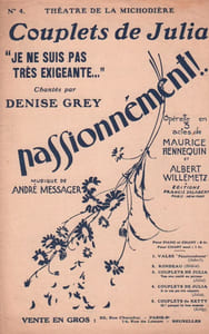 Partition de la chanson : Couplets de Julia " Je ne suis pas très exigeante " Passionnément Théâtre de la Michodière