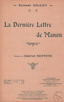 Partition de la chanson : Dernière lettre de Manon (La) Poésie . - Gillet Ernest - Montoya Gabriel